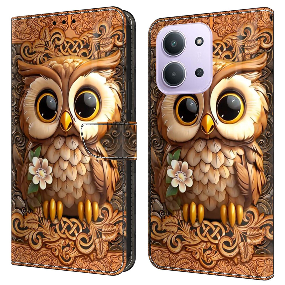 ( Owl) Phone Case For Xiaomi Mi 15C 5G (Eu) (173Mm) / 4G (Eu) (173Mm) / Poco C85 4G (173Mm) Pattern Printed Tpu + Pu Lea Red 6914293377708