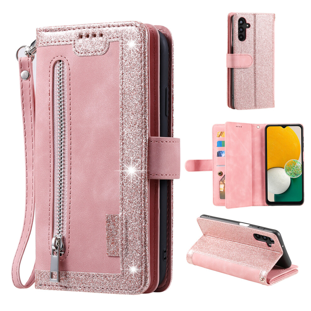 (Rose ) For Samsung Galaxy A37 5G Case 9 Card Slots Zipper Wallet Pu Leather Phone Cover With Wrist Strap Gold 6914291720803