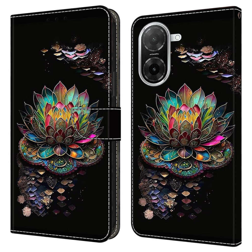 (Lotus) For Xiaomi Redmi A5 4G (171.7Mm) / Poco C71 4G Case With Card Slot Pattern Printed Tpu + Pu Leather Flip Phone Cover 6914293551412