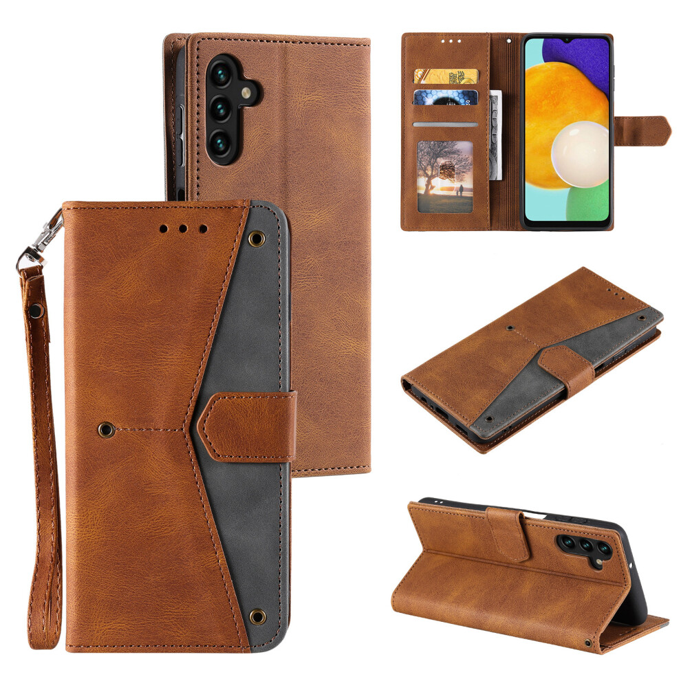 (Brown) For Samsung Galaxy A37 5G Leather Case Splicing Stitching Wallet Phone Cover With Wrist Strap Brown 6914293886378
