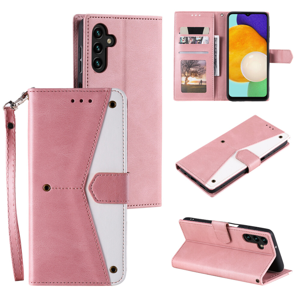 (Rose ) For Samsung Galaxy A37 5G Leather Case Splicing Stitching Wallet Phone Cover With Wrist Strap Gold 6914297385419