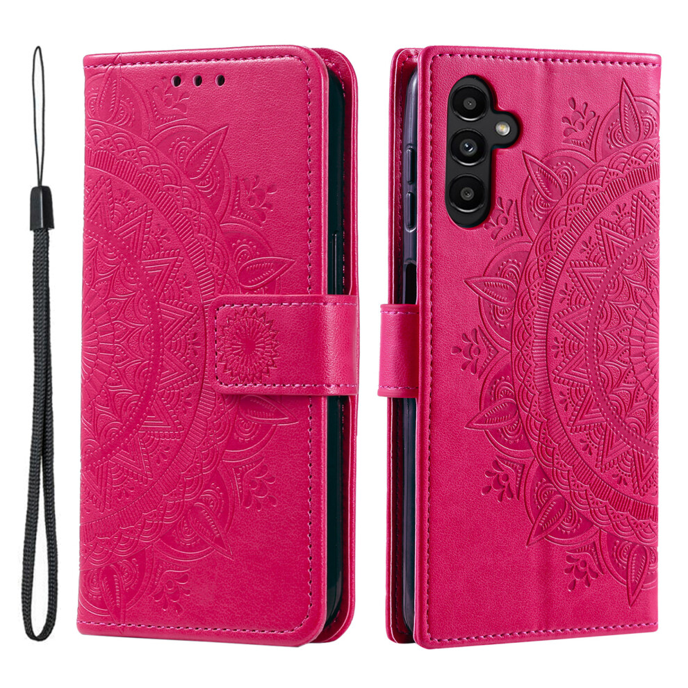 (Rose) For Samsung Galaxy A37 5G Stand Case Imprinted Totem Pu Leather Wallet Phone Cover With Wrist Strap 6914298206294