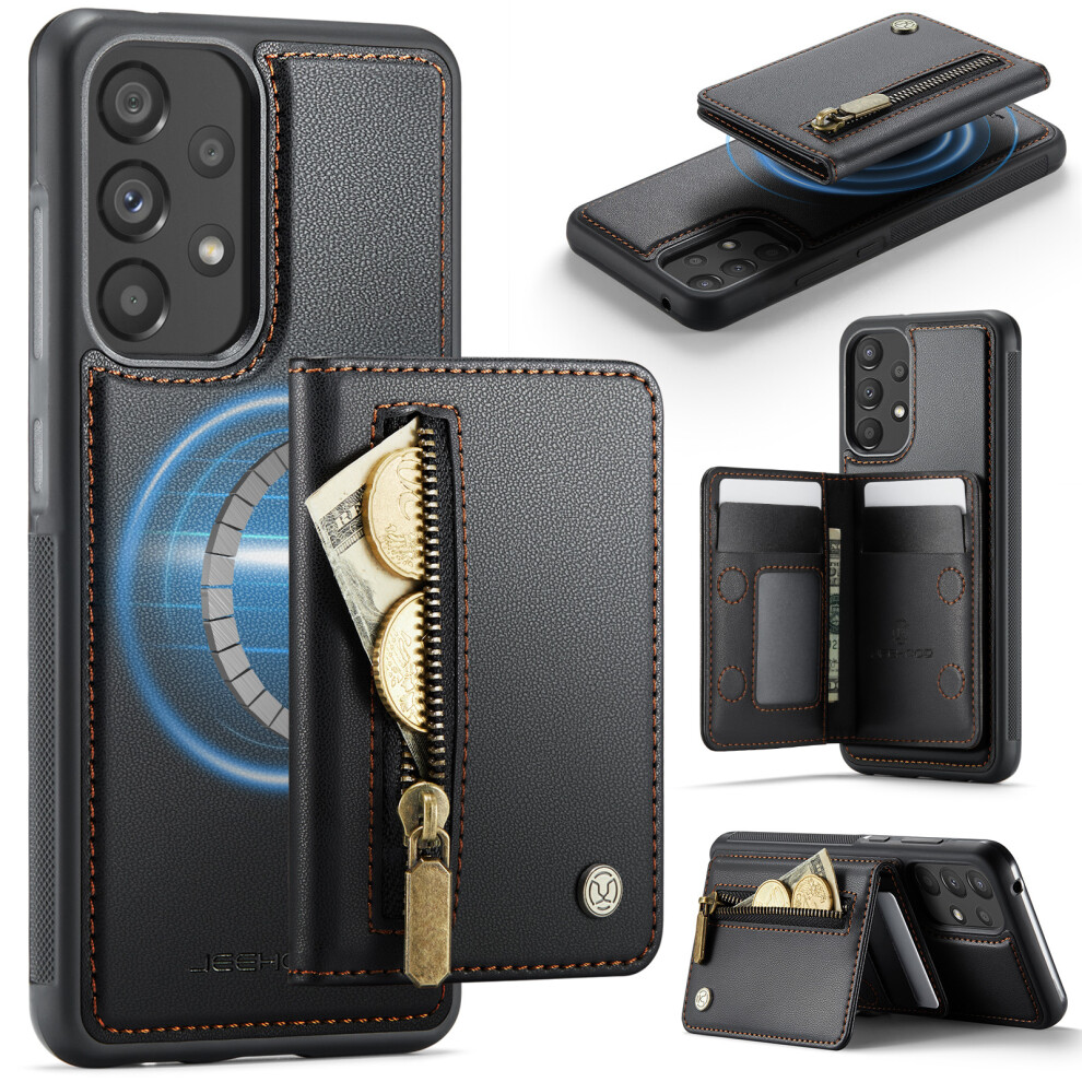 (Black) Jeehood For Samsung Galaxy A52 5G / Galaxy A52s 5G / Galaxy A52 4G Case J12 Magnetic Detachable Zipper Wallet Kickstand Black 6914297734644