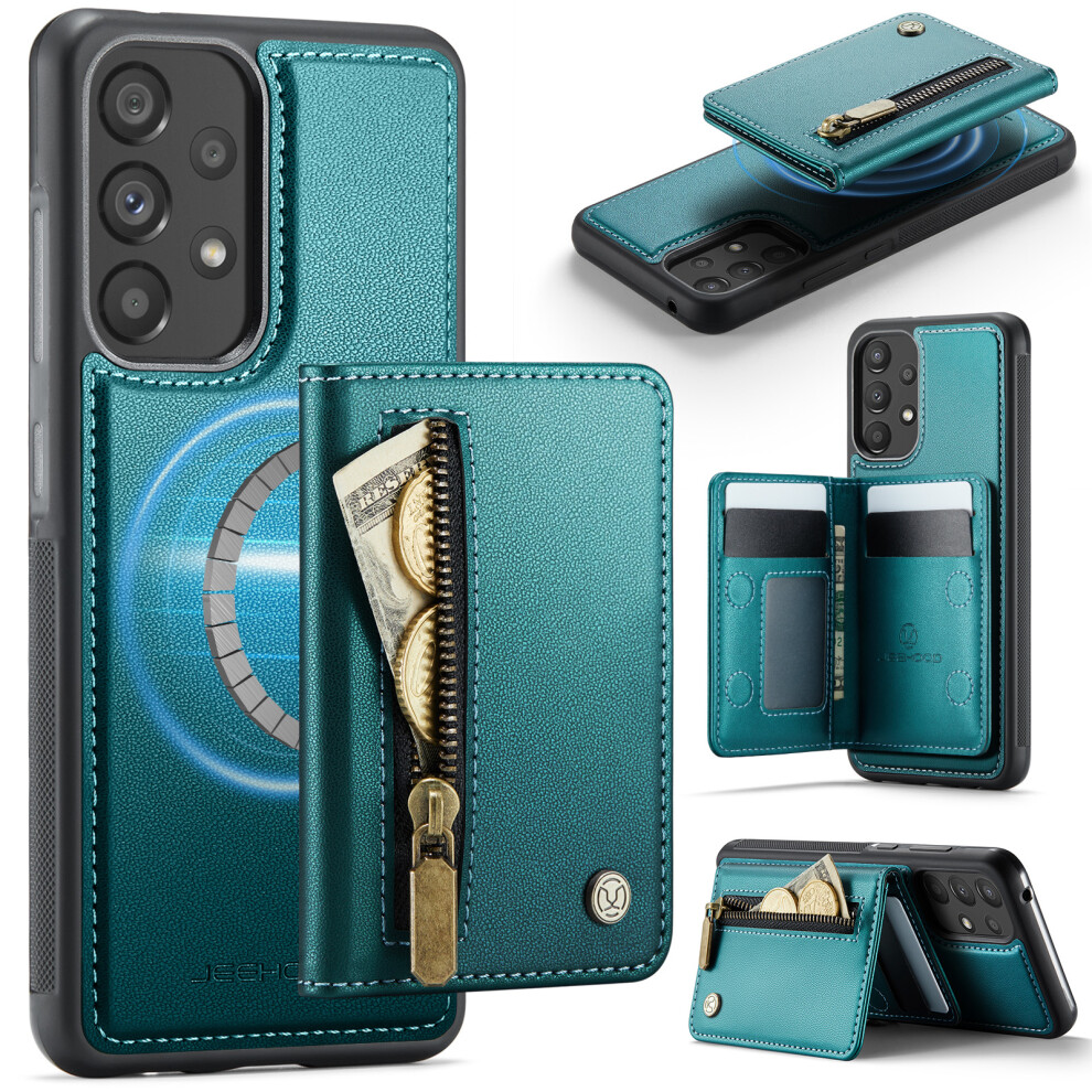 (Blue) Jeehood For Samsung Galaxy A52 5G / Galaxy A52s 5G / Galaxy A52 4G Case J12 Magnetic Detachable Zipper Wallet Kickstand Blue 6914295791731
