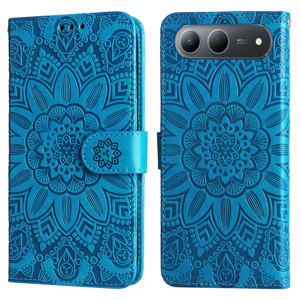 (Blue) For Infinix Hot 60I 5G Case Sunflower Imprint Leather Wallet Phone Cover Blue 6914295518369