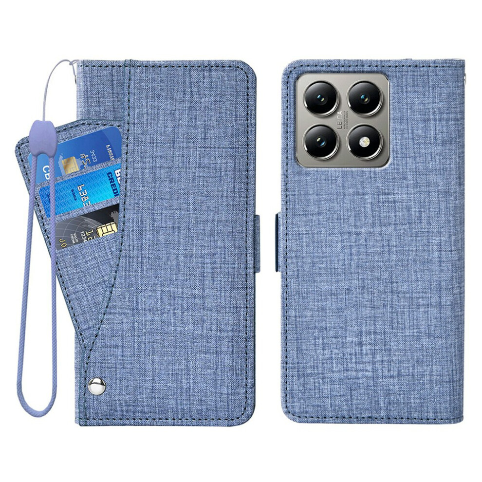 (Blue) For Xiaomi 14T Case Jean Cloth Texture Pu Leather Wallet Phone Cover With Rotating Card Slots Blue 6914299150978