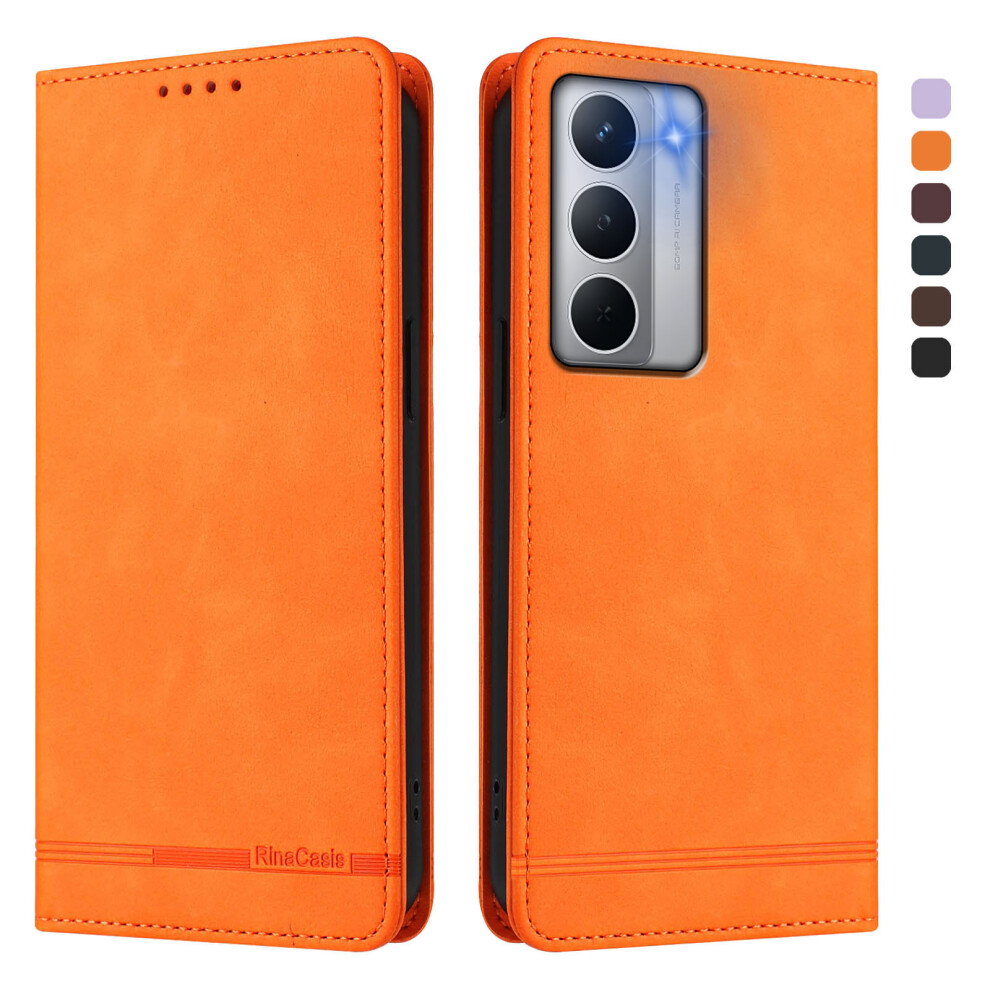 (Orange) For Realme Narzo 80X 5G Case Rinacasis Rc23 Rfid Blocking Wallet Stand Pu Leather Phone Cover Orange 6914299244608