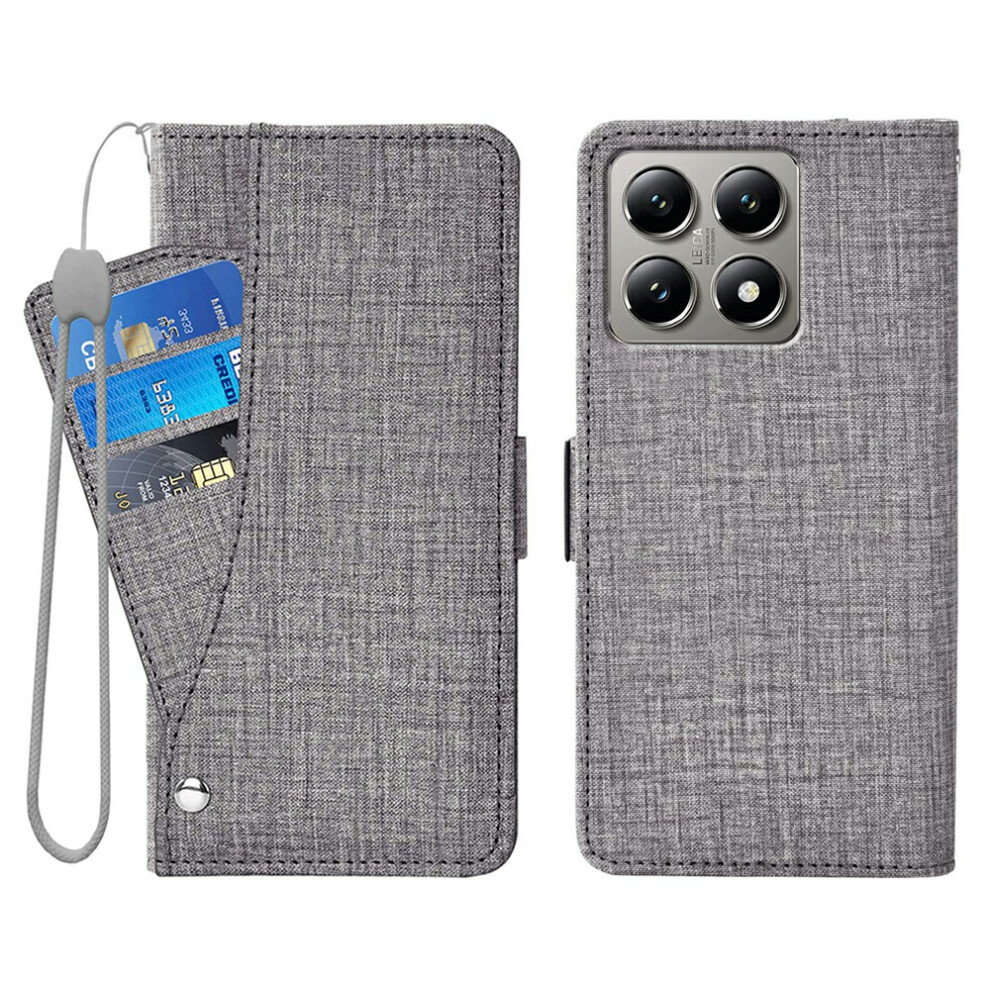 (Grey) For Xiaomi 14T Pro Case Jean Cloth Texture Pu Leather Wallet Phone Cover With Rotating Card Slots Grey 6914294490154