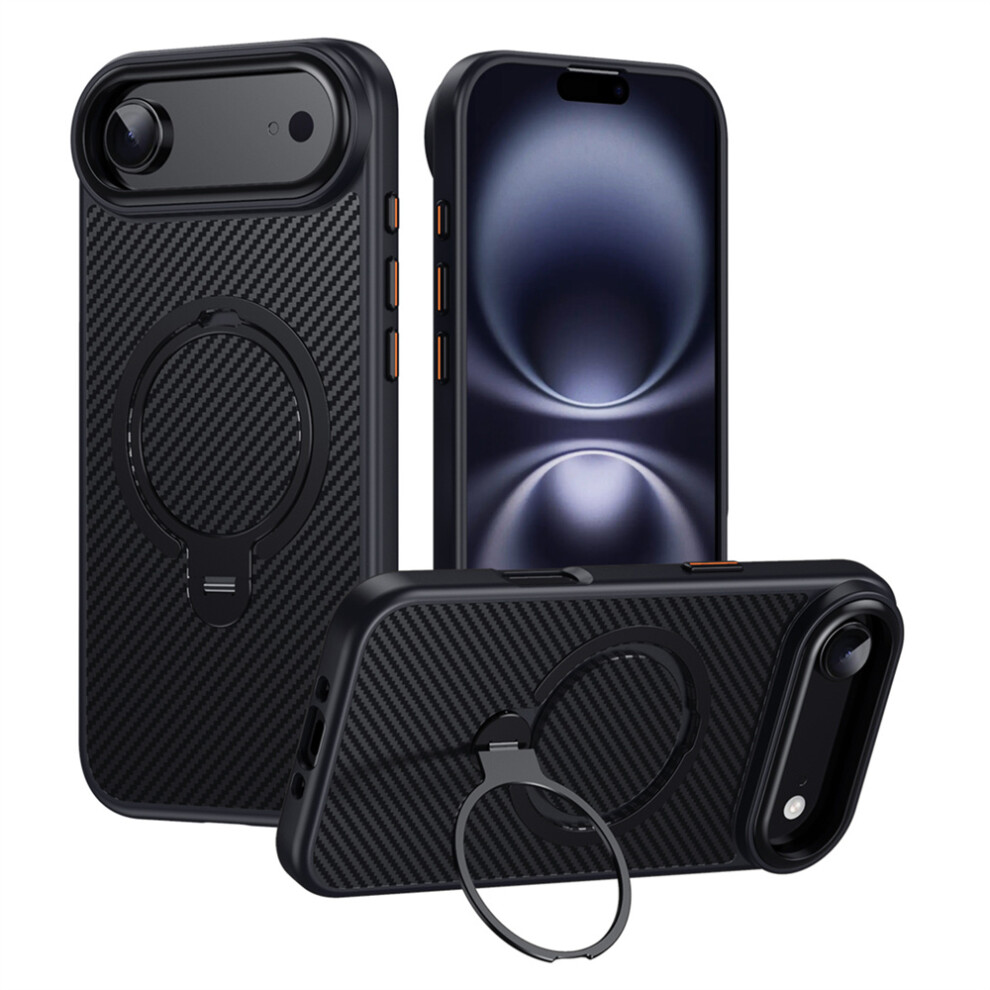 (Black) For Iphone Air Case Compatible With Magsafe Pc + Tpu Phone Cover Ring Holder Carbon Fiber Texture Black 6914297654294