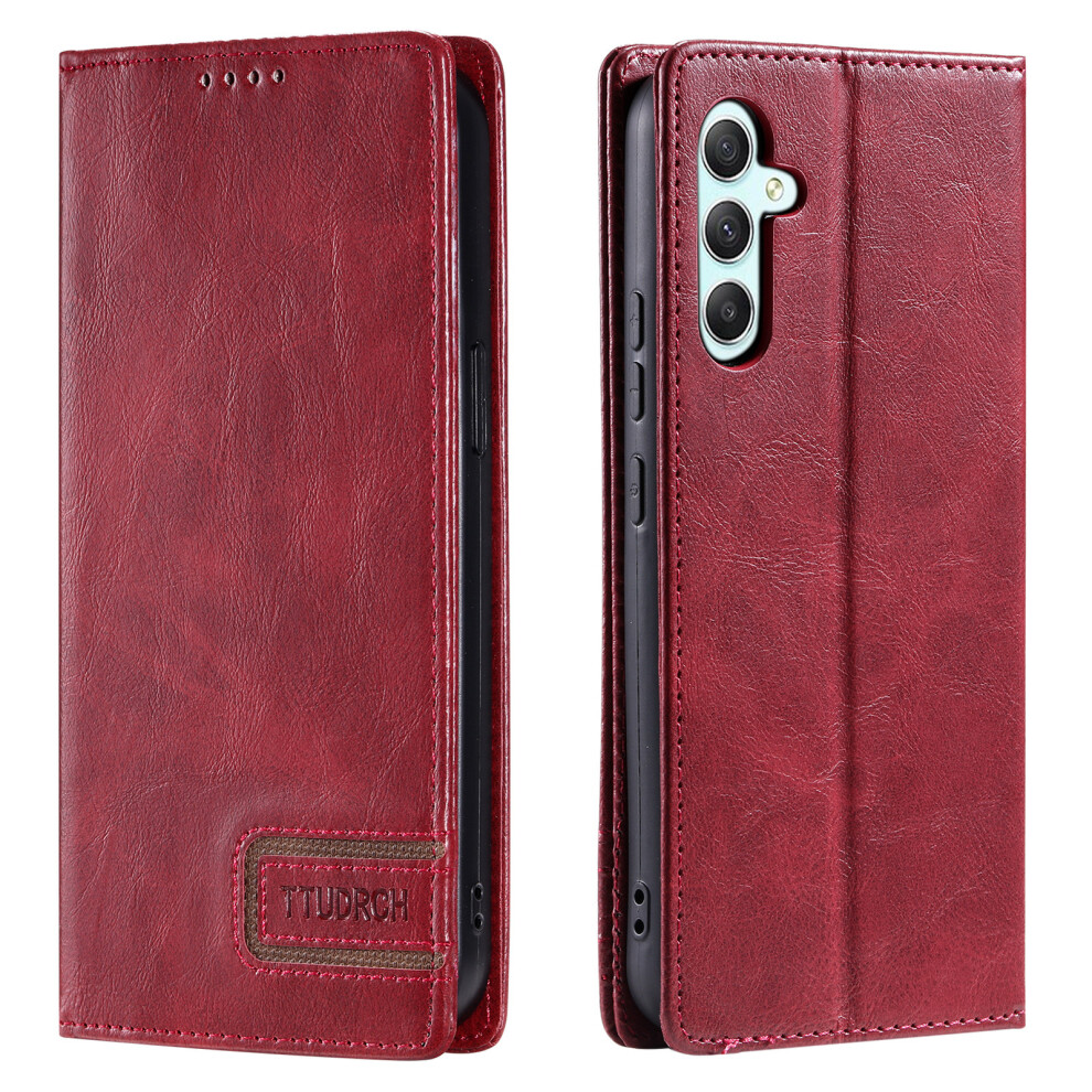 (Wine ) Ttudrch Style 007 For Samsung Galaxy A37 5G Leather Case Rfid Blocking Wallet Stand Phone Cover Red 6914294873742