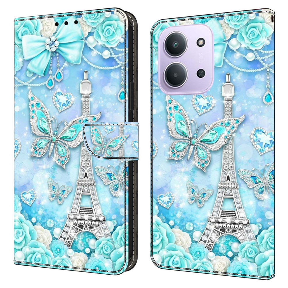 (Butterfly Tower) For Xiaomi Redmi 15C 4G (Global) (171Mm) / Poco C85 4G (171Mm) Wallet Case Pattern Printing Stand Leather Flip Phone C Cobalt 6914291790424