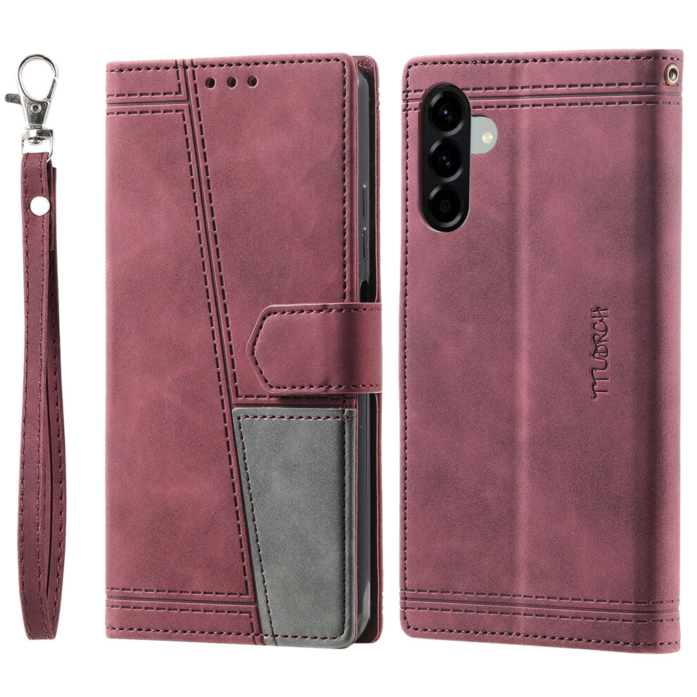 (Wine ) Ttudrch Style 004 For Samsung Galaxy A37 5G Leather Case Rfid Blocking Wallet Stand Phone Cover With Strap Red 6914297180359