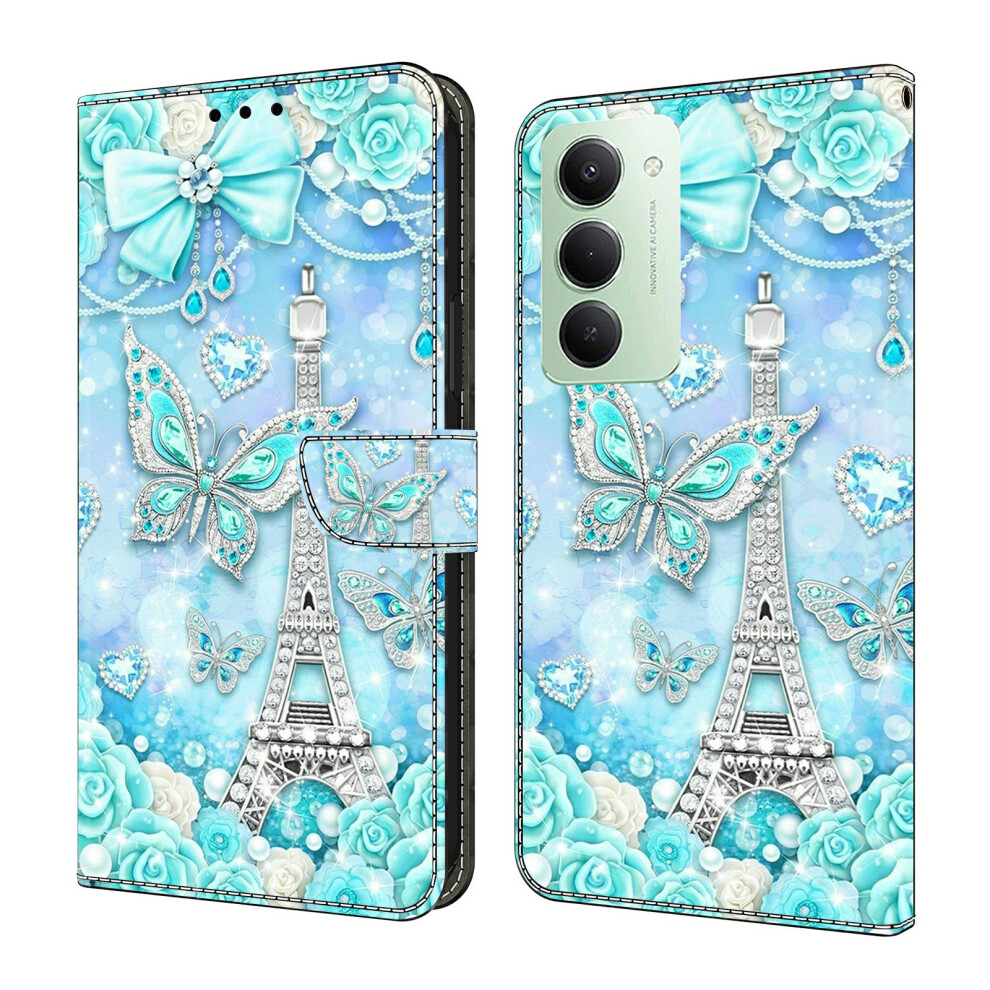 (Butterfly Tower) For Xiaomi Redmi 15 4G (Eu) (171Mm) Wallet Case Pattern Printing Stand Leather Flip Phone Cover Cobalt 6914297786278