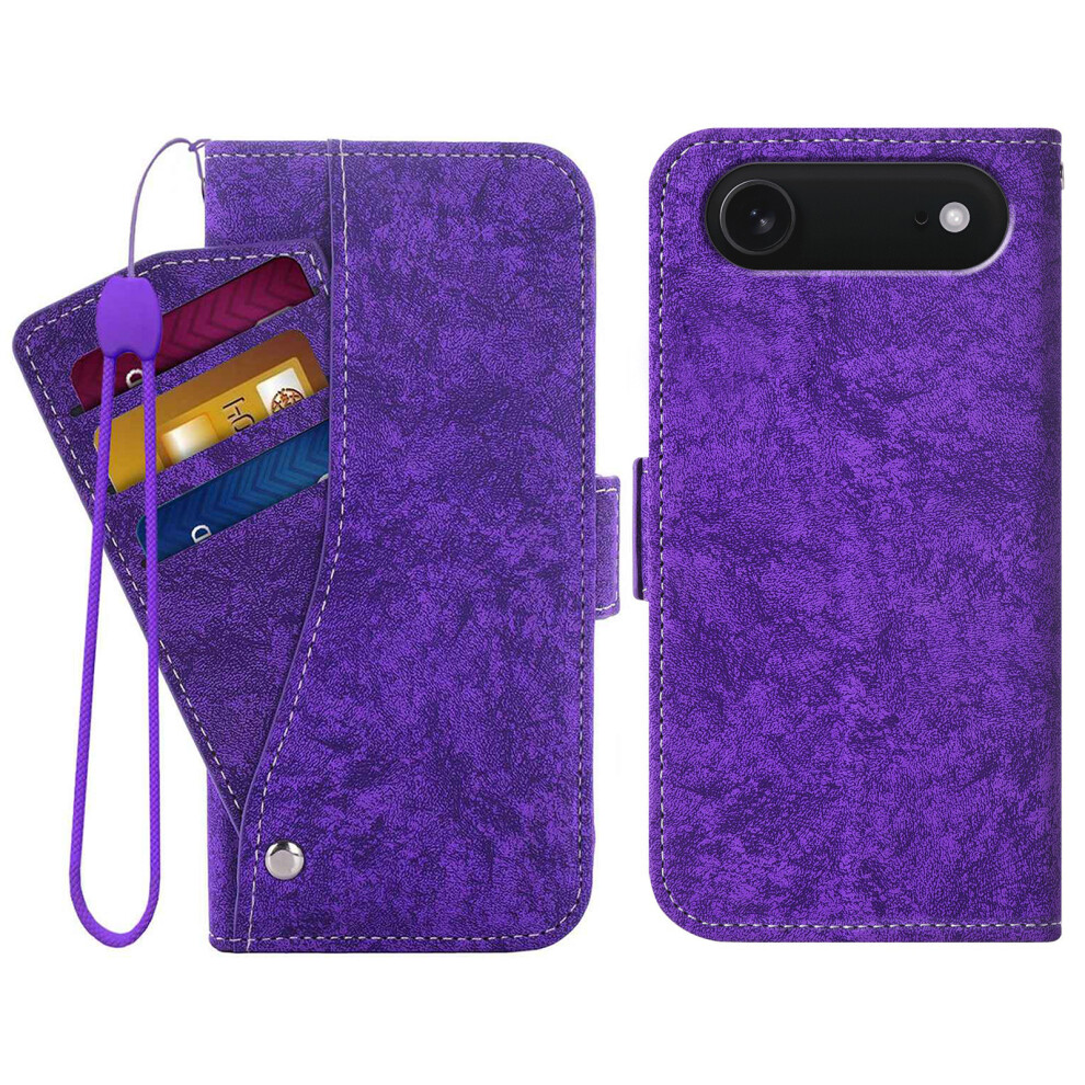 (Purple) For Iphone Air Case Water-Ink Painting Wallet Pu Leathe Phone Cover With Rotating Card Slots Purple 6914299170495