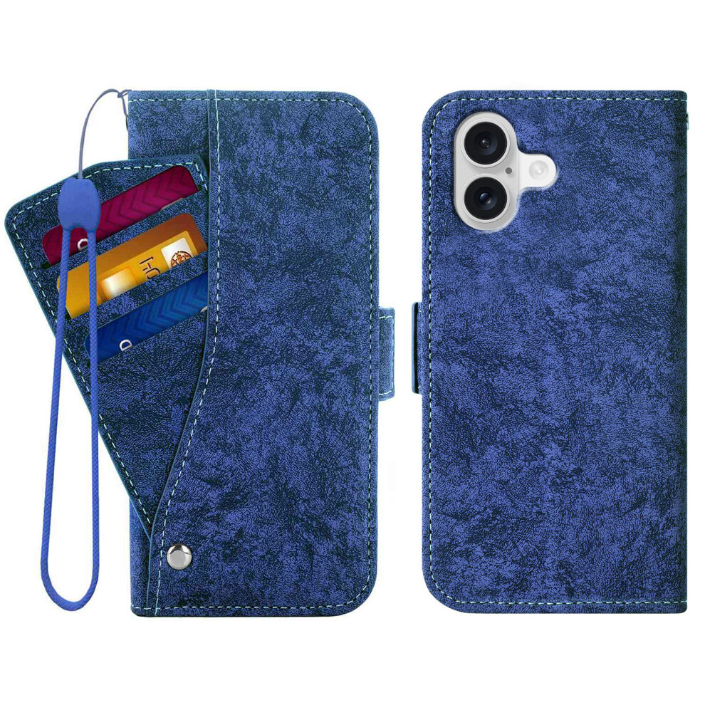 (Blue) For Iphone 17 Case Water-Ink Painting Wallet Pu Leathe Phone Cover With Rotating Card Slots Blue 6914295977623