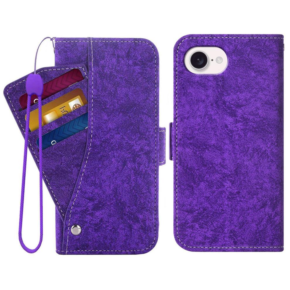 (Purple) For Iphone 17E / 16E Case Water-Ink Painting Wallet Pu Leathe Phone Cover With Rotating Card Slots Purple 6914297301341