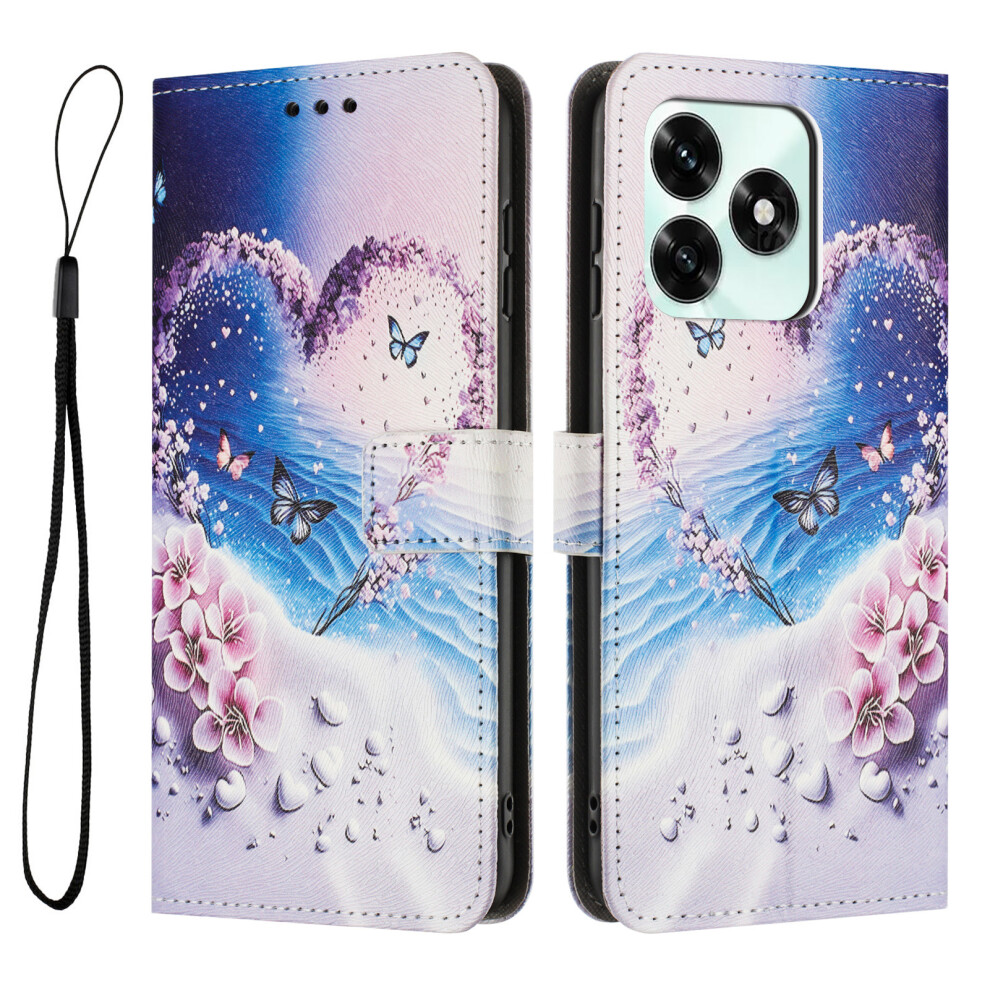 (Heart Butterfly) For Honor X5c 4G / Honor X5c Plus 4G Wallet Case Pattern Printing Pu Leather Phone Cover With Lanyard 6914295385909