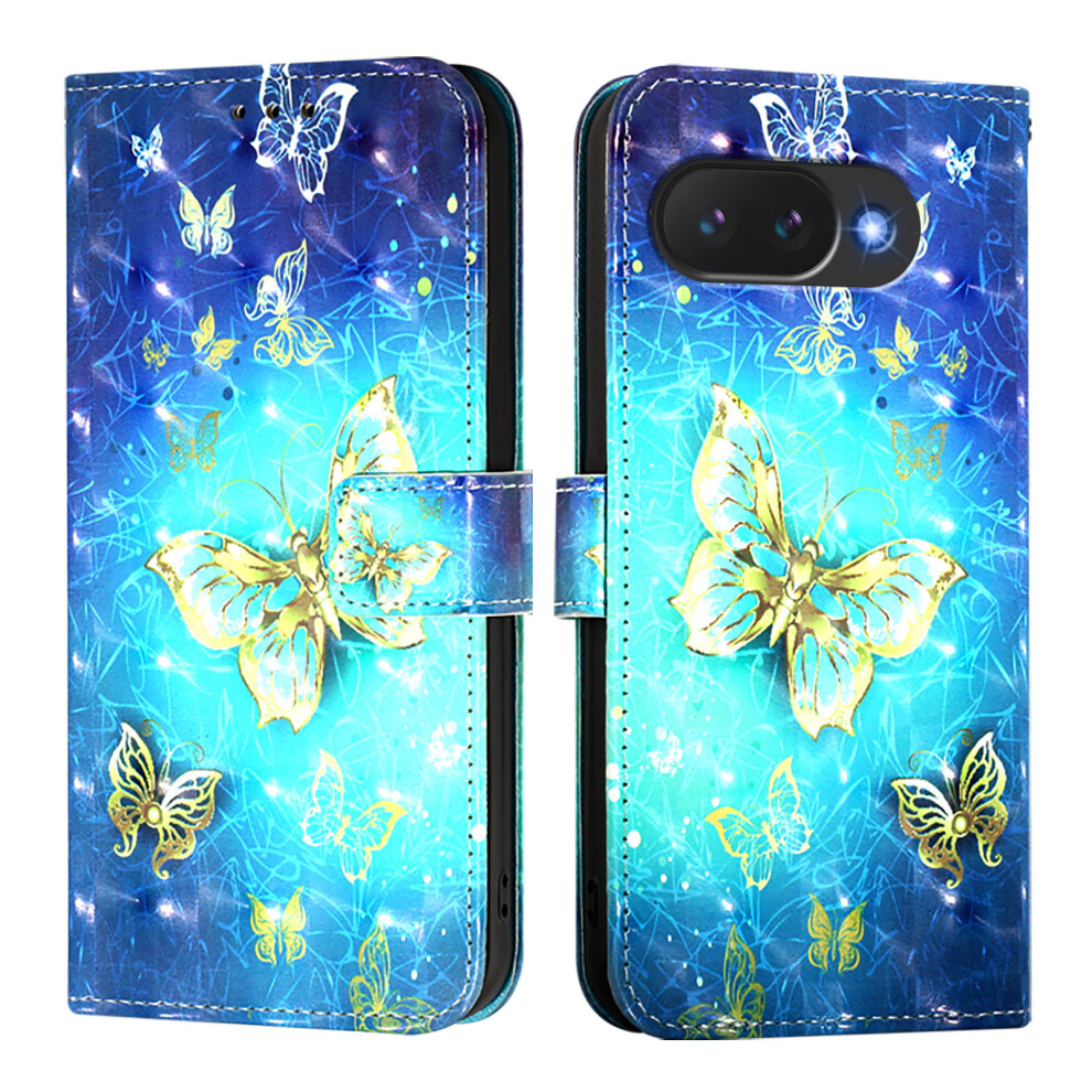 ( Butterflies) For Google Pixel 10A Leather Case Pattern Printing Wallet Stand Mobile Cover With Strap Golden 6914290753840
