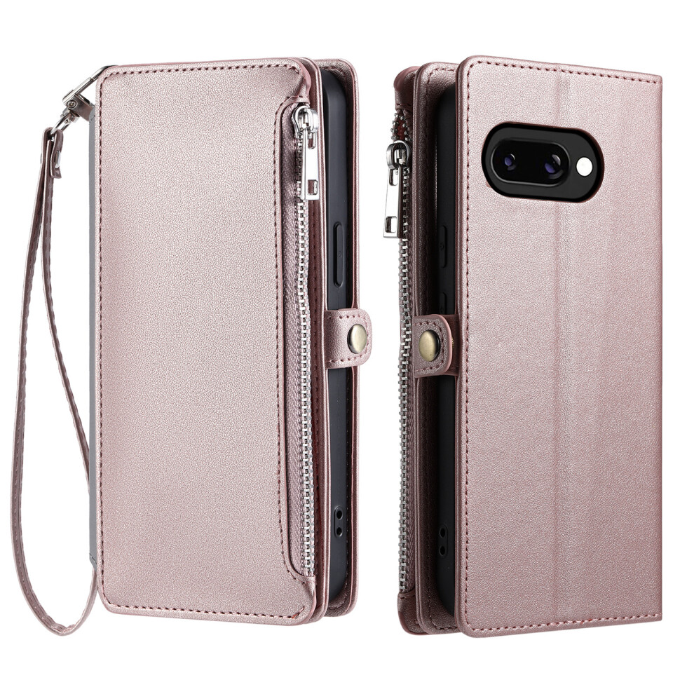 (Rose ) For Google Pixel 10A Case Tpu + Pu Leather Wallet Phone Cover With Wrist Strap Gold 6914292634703