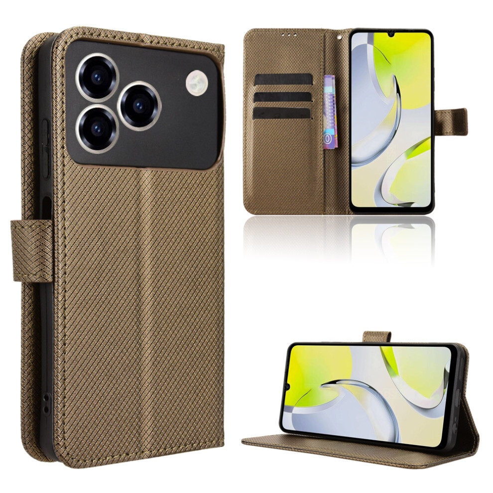 (Brown) For Zte Blade A76 4G Leather Wallet Case With Strap Diamond Texture Phone Cover Brown 6914294413375