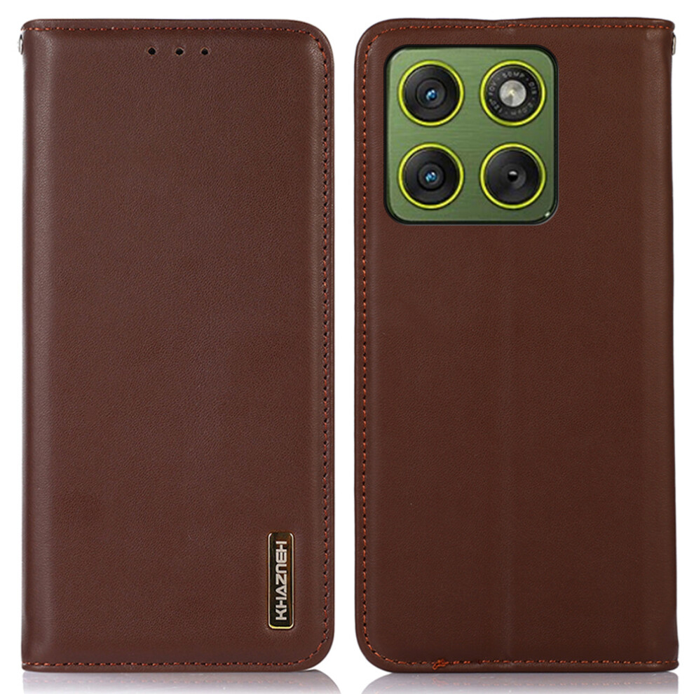 (Brown) Khazneh For Motorola Edge 70 5G Case Wallet Genuine Cow Leather Phone Cover Nappa Texture Brown 6914298618158