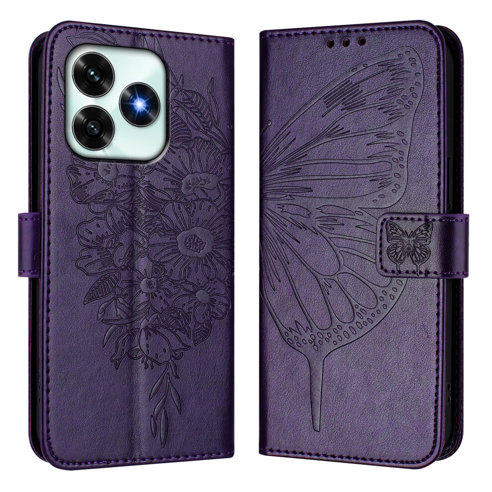 (Dark ) For Honor X5c 4G / Honor X5c Plus 4G Wallet Case With Wrist Strap Butterfly Imprint Leather Phone Cover Purple 6914293423061