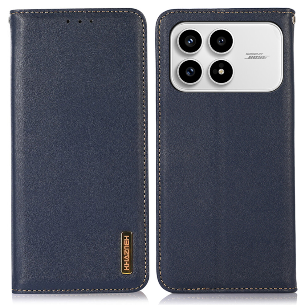 (Blue) Khazneh For Xiaomi Redmi K90 5G / Poco F8 Pro Case Wallet Genuine Cow Leather Phone Cover Nappa Texture Blue 6914293640529