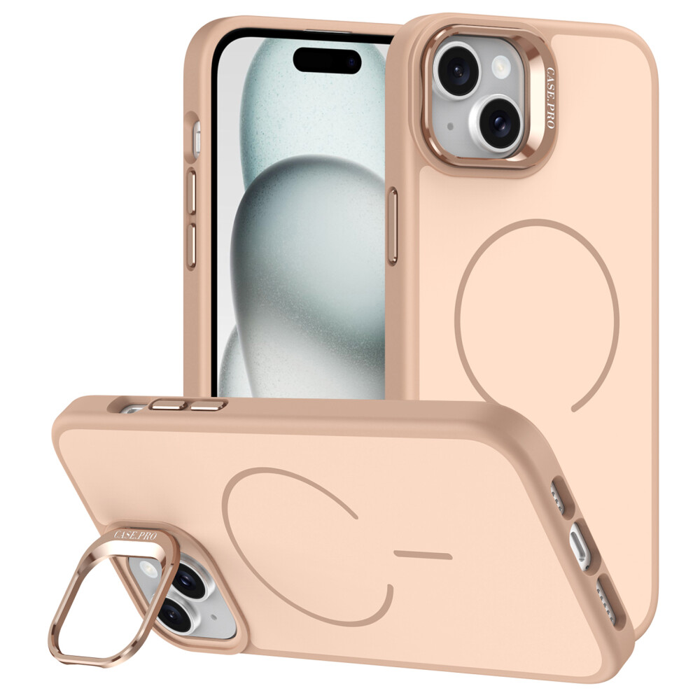 (Desert ) For Iphone 15 Case Compatible With Magsafe Skin-Touch Pc + Tpu Phone Cover With Foldable Kickstand Gold 6914296846256
