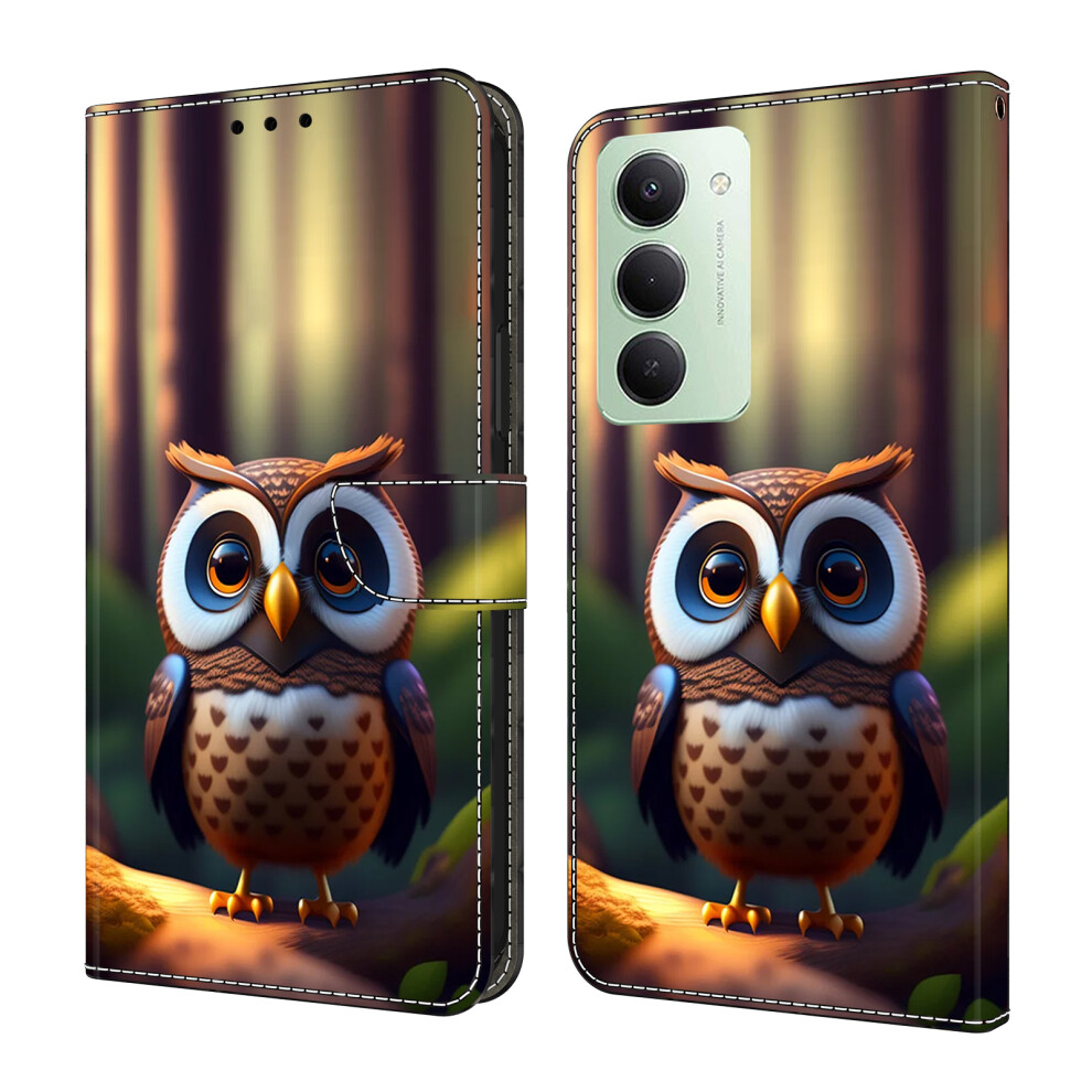 ( Little Owl) For Xiaomi Redmi 15 5G (Global) (169Mm) Leather Case Pattern Printing Wallet Stand Flip Phone Cover Brown 6914298595169
