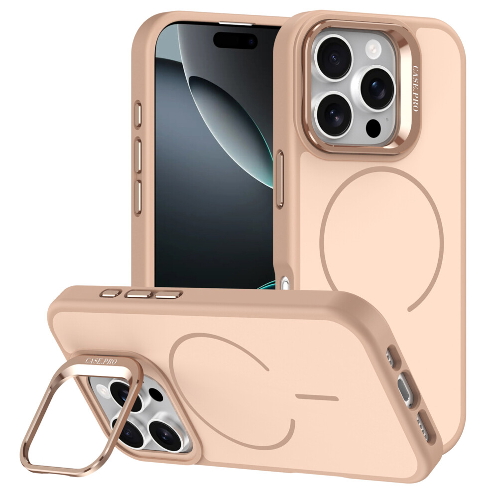 (Desert ) For Iphone 16 Pro Case Compatible With Magsafe Skin-Touch Pc + Tpu Phone Cover With Foldable Kickstand Gold 6914295274920