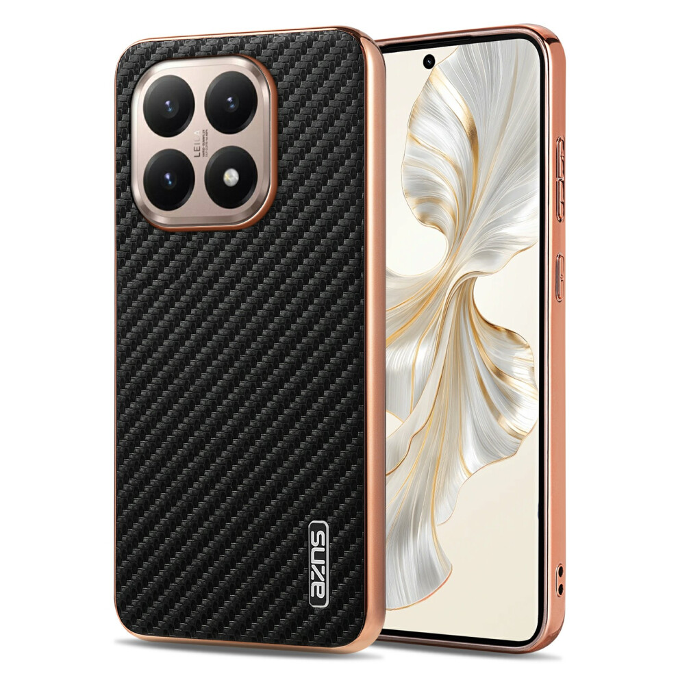 (Black) Azns For Xiaomi 15T Case Electroplating Carbon Fiber Texture Pu + Tpu Phone Cover Black 6914291198015