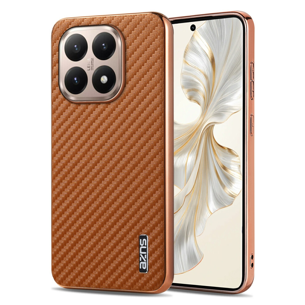 (Brown) Azns For Xiaomi 15T Case Electroplating Carbon Fiber Texture Pu + Tpu Phone Cover Brown 6914299606550