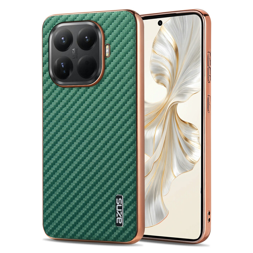 (Green) Azns For Xiaomi 15T Pro Case Electroplating Carbon Fiber Texture Pu + Tpu Phone Cover Green 6914299305408