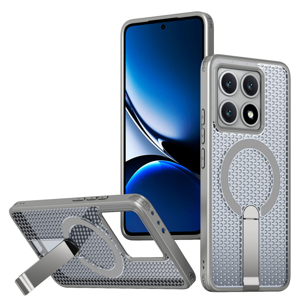 (Titanium ) For Xiaomi 14T Magnetic Case Kickstand Grid Texture Tpu Pc Phone Back Cover Grey 6914296294552