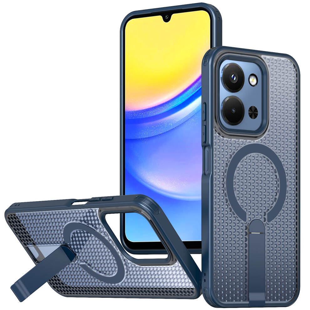 (Blue) Magnetic Case For Xiaomi Redmi 15C 5G (Eu) (173Mm) / 4G (Eu) (173Mm) / Poco C85 4G (173Mm) Kickstand Grid Texture Tp Blue 6914290896370
