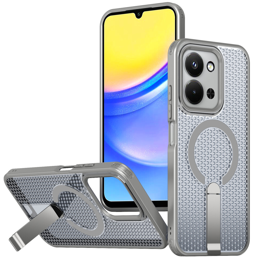 (Titanium ) Magnetic Case For Xiaomi Redmi 15C 5G (Eu) (173Mm) / 4G (Eu) (173Mm) / Poco C85 4G (173Mm) Kickstand Grid Texture Tp Grey 6914295961899