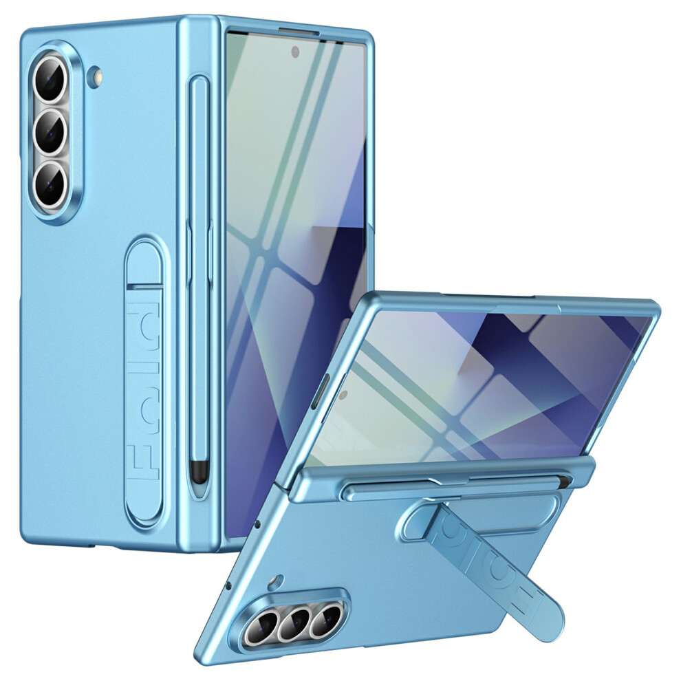 (Baby ) For Samsung Galaxy Z Fold5 5G Case Kickstand Hard Pc Phone Cover With Tempered Glass Film / Stylus / Pen Slot Blue 6914293739292