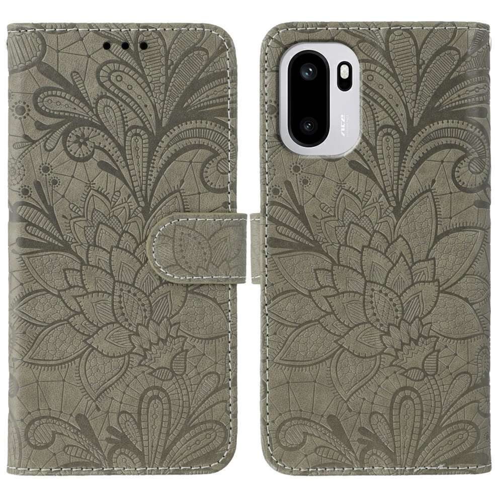 (Grey) For Oneplus 15R 5G / Ace 6T 5G / Ace 6 5G Case Lace Flowers Pu Leather Flip Wallet Phone Cover Grey 6914294095038
