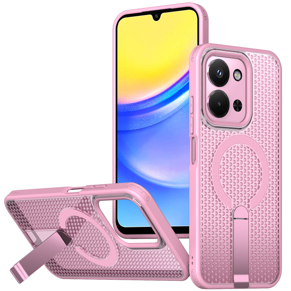 (Pink) Magnetic Case For Xiaomi Redmi 15C 5G (Eu) (173Mm) / 4G (Eu) (173Mm) / Poco C85 4G (173Mm) Kickstand Grid Texture Tp Pink 6914299734321