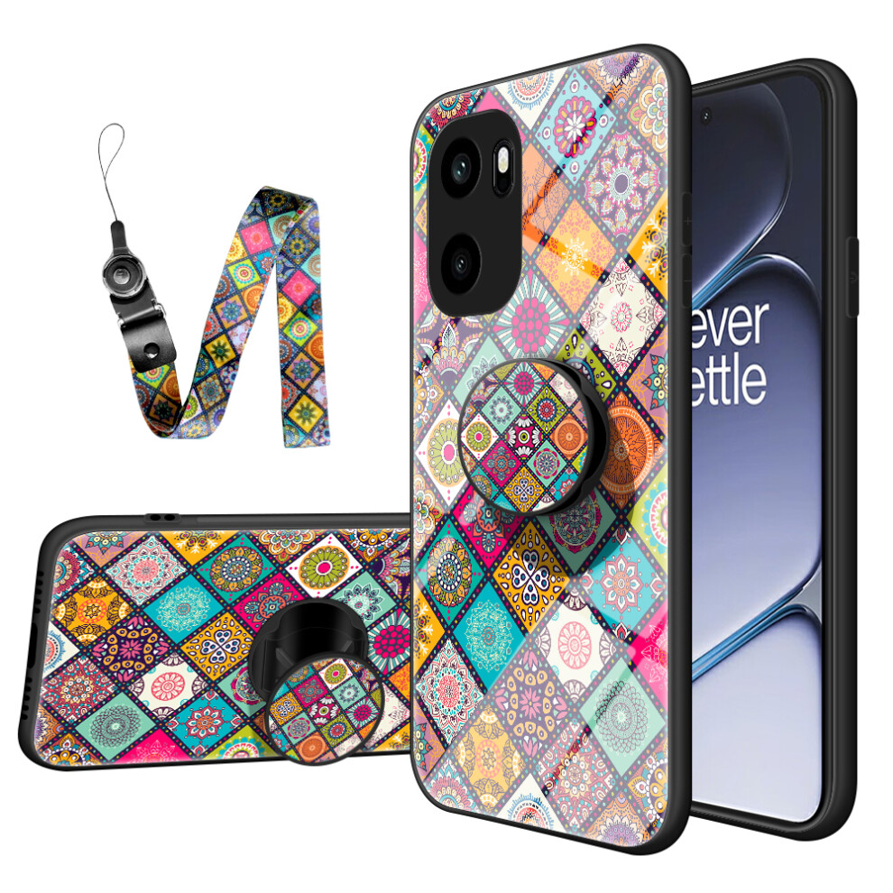 (Checkered Pattern) For Oneplus Ace 6 5G Case Kickstand Ethnic Pattern Tempered Glass Phone Cover With Strap 6914293188595