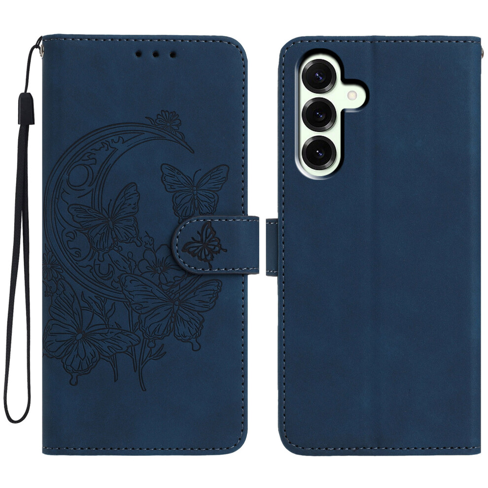 (Blue) For Samsung Galaxy A27 Case Butterfly Flower Imprinted Pu Leather Wallet Stand Phone Cover Blue 6914290933624