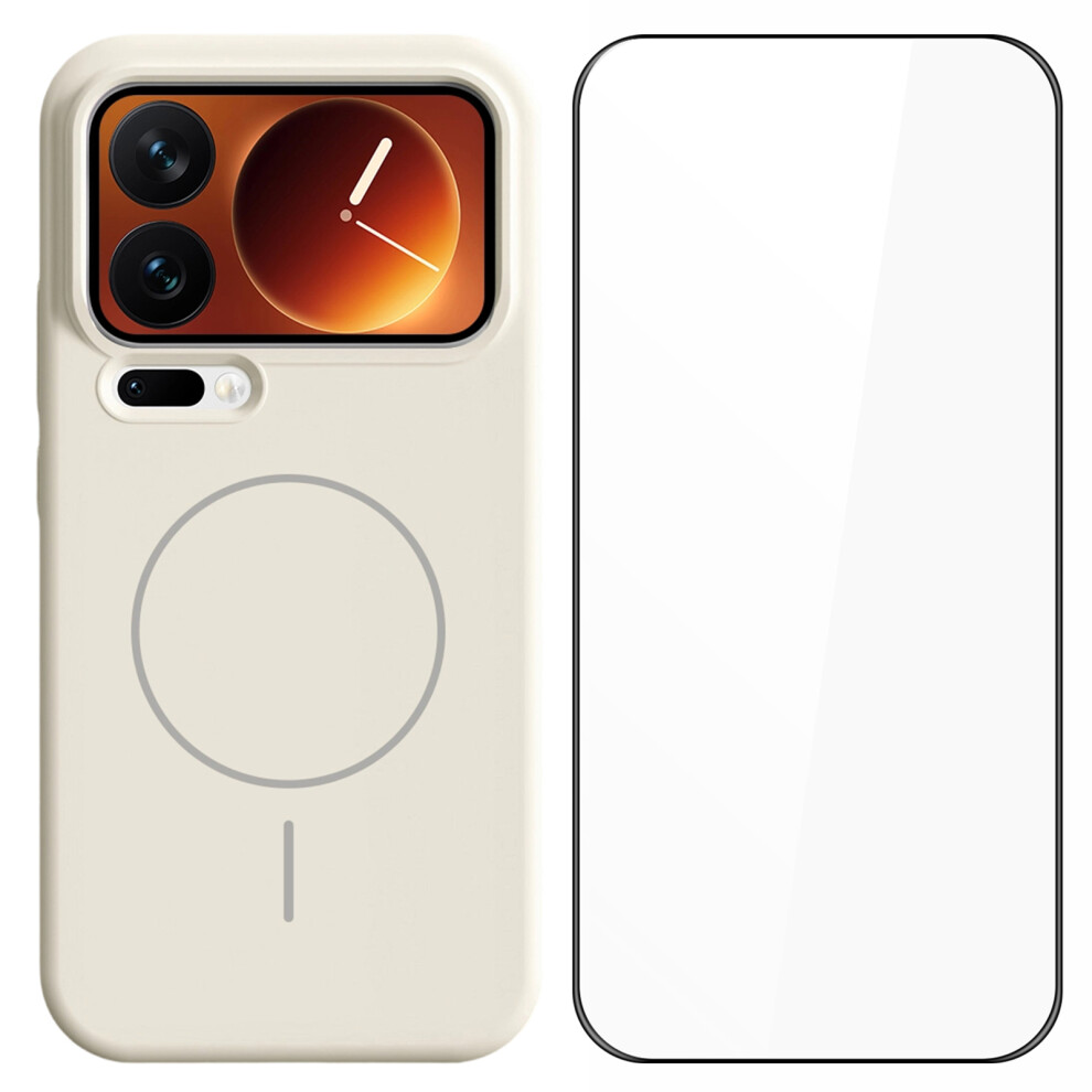 (Antique ) For Xiaomi 17 Pro Max Liquid Silicone Case Magnetic Case Shockproof Phone Cover With Screen Protector White 6914291907075