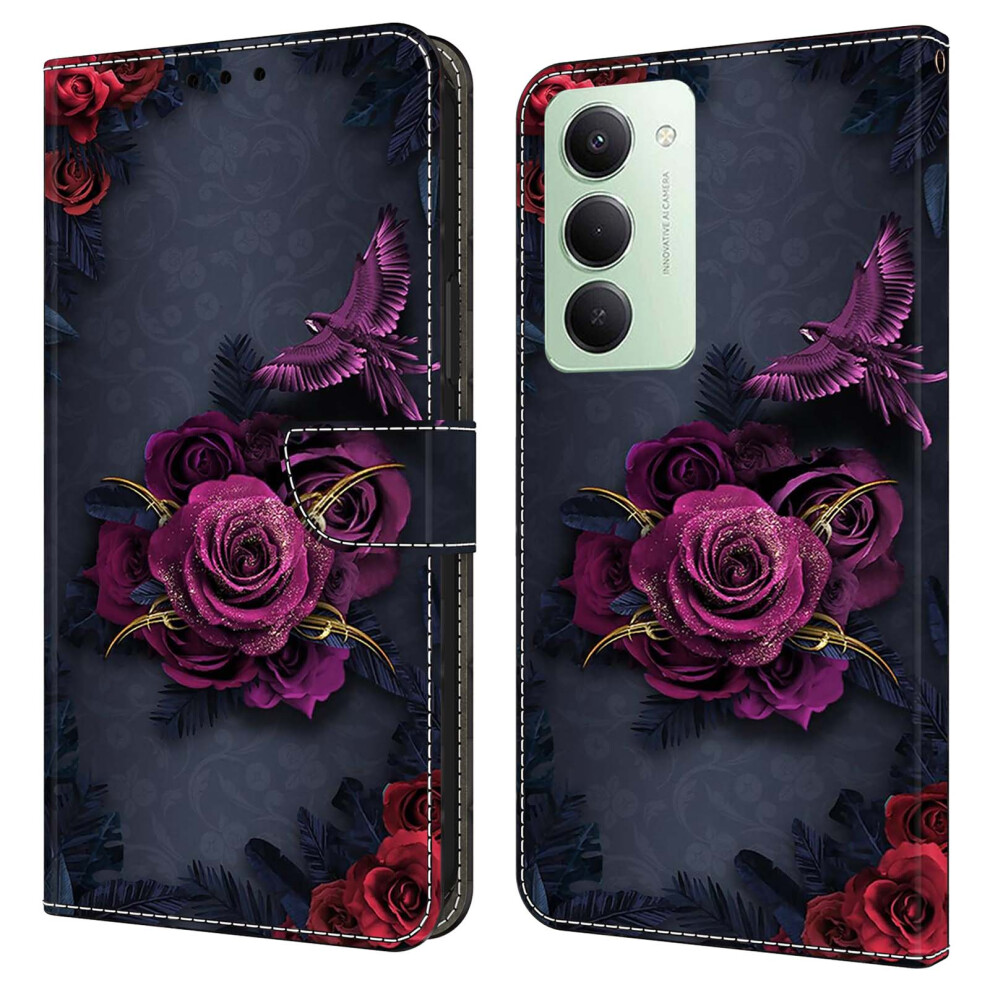 (Bright Flowers) For Xiaomi Redmi 15 5G (Global) (169Mm) Wallet Case Pattern Printing Pu Leather Flip Stand Phone Cover Purple 6914292072970