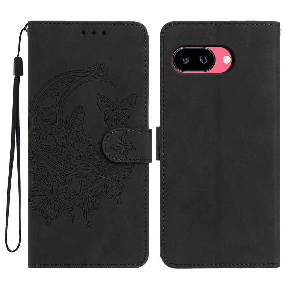 (Black) For Google Pixel 10A Case Butterfly Flower Imprinted Pu Leather Wallet Stand Phone Cover Black 6914291988005