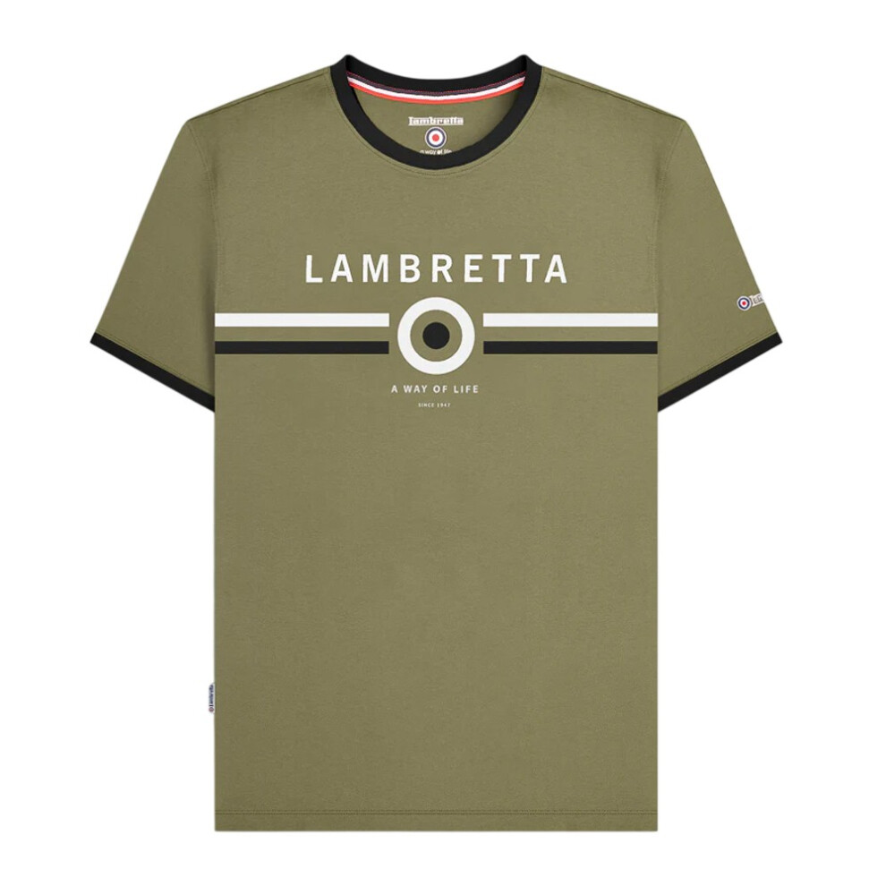 Lambretta (S, Khaki) Mens Target Ringer T-Shirt