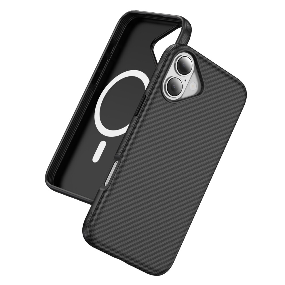 (Black+Black) For Iphone 17 Skin-Touch Case Carbon Fiber Texture Pc + Tpu Back Cover Compatible With Magsafe Black 6914299163213