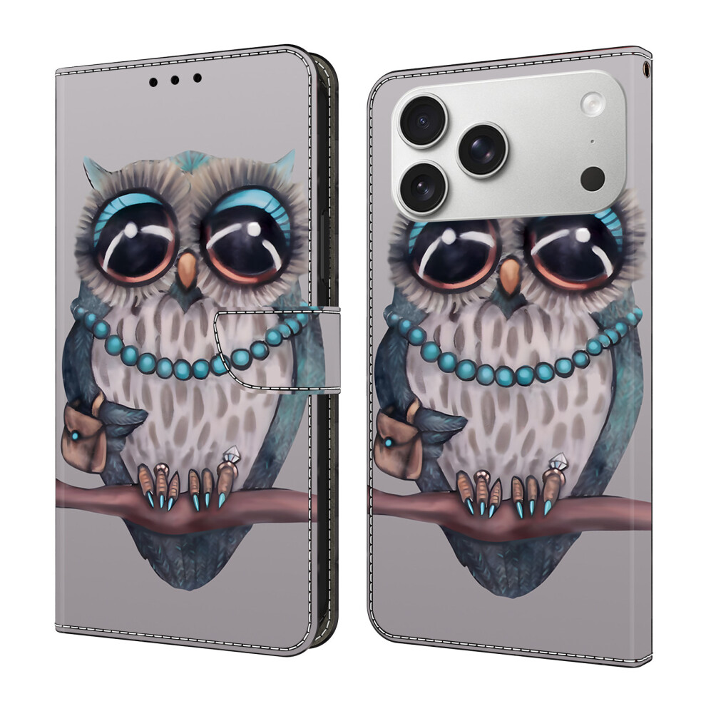 (Necklace Owl) For Iphone 17 Pro Case Foldable Stand Wallet Pattern Printing Pu Leather Flip Phone Cover 6914294708549