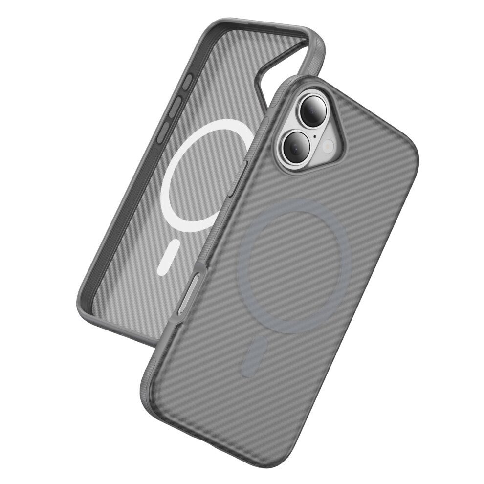 (Bright +Grey) For Iphone 17 Skin-Touch Case Carbon Fiber Texture Pc + Tpu Back Cover Compatible With Magsafe Grey 6914297121710
