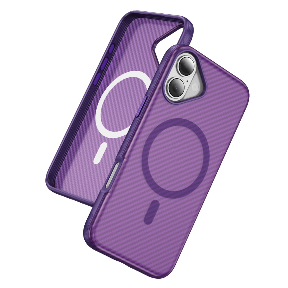 (Bright +Purple) For Iphone 16 Skin-Touch Case Carbon Fiber Texture Pc + Tpu Back Cover Compatible With Magsafe Purple 6914298141106