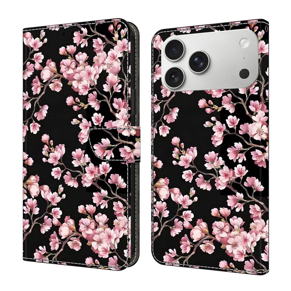 ( Blossom) For Iphone 17 Pro Case Foldable Stand Wallet Pattern Printing Pu Leather Flip Phone Cover Peach 6914293922472